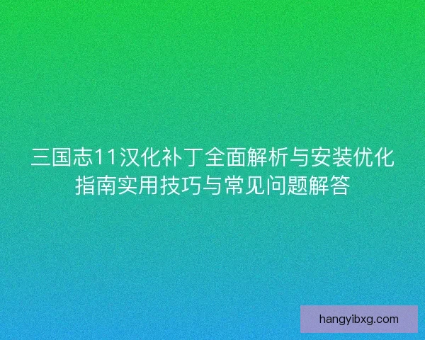 三国志11汉化补丁全面解析与安装优化指南实用技巧与常见问题解答